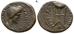 Roman Provincial Lydia. Apollonis . Pseudo-autonomous issue AD 79-96. Bronze Æ 15mm., 2,30g. Draped bust of the Senate to right / Tripod. very fine RPC II 950.