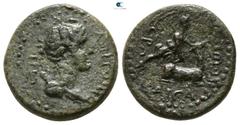 Roman Provincial Lydia. Hierokaisareia . Pseudo-autonomous issue AD 54-68. Time of Nero; KΛ. ΚΑΠΙΤΩΝ (Kl. Kapiton), magistrate Bronze Æ 14mm., 3,14g. EΠI KΛ KAΠITωNOC (clockwise from lower left), drap