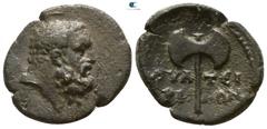 Roman Provincial Lydia. Thyateira . Semi-autonomous issue circa AD 1-100. Bronze Æ 17mm., 2,31g. Bearded head of Herakles right / ΘYATEIΡHNΩN, bipennis. very fine BMC 8; RPC I 2379; SNG Tuebingen 3838