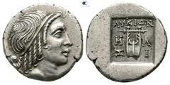 Greek Lycia. Masikytes. Lycian League circa 35-30 BC. Hemidrachm AR 13mm., 1,96g. Diademed head of Apollo right, [bow and quiver over shoulder] / ΛΥΚΙΩΝ, Μ-Α-Σ-Ι, kithara, within incuse square. extrem
