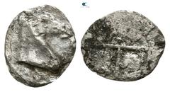 Greek Western Asia Minor. Uncertain mint 600-500 BC. Tetartemorion AR 7mm., 0,21g. Head of horse right / Rough incuse square. fine