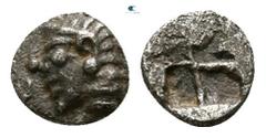 Greek Ionia. Kolophon circa 525-500 BC. Tetartemorion AR 3mm., 0,11g. Archaic head to left / Quadripartite incuse square. very fine SNG Kayhan 343; SNG von Aulock 1810.