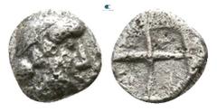 Greek Ionia. Kolophon circa 500-450 BC. Tetartemorion AR 3mm., 0,13g. Laureate head of Apollo right / Quadripartite incuse square. nearly very fine Cf. SNG von Aulock 7904 (hemiobol).