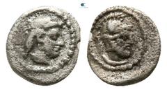 Greek Cilicia. Tarsos . Datames, Satrap of Cilicia and Cappadocia. 384-360 BC. Tetartemorion AR 5mm., 0,17g. Diademed female head (Aphrodite?) right / Helmeted male head (Ares?) right. nearly very fin