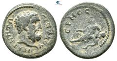 Roman Provincial Lydia. Magnesia ad Sipylos . Pseudo-autonomous issue circa AD 100-300. Bronze Æ 15mm., 2,29g. MAΓNHTΩ CIΠVΛOV, bare head of Herakles right / EPMOC, River-god Hermos reclining left, ho