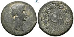 Roman Provincial Asia Minor. Uncertain mint. Augustus 27 BC-AD 14. Sestertius Æ 36mm., 24,61g. AVGVSTVS, bare head right / Large C•A within rostral wreath. nearly very fine RIC 501 (Pergamum); BMCRE 7