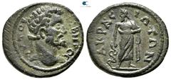 Roman Provincial Lydia. Akrasos . Septimius Severus AD 193-211. Bronze Æ 20mm., 3,35g. AVTOK [CЄ]BHPOC, laureate head right / AKPAC-IΩTΩN, Asklepios standing facing, head left, resting hand upon serpe