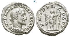 Roman Imperial Maximinus I Thrax AD 235-238. Struck AD 236. Rome Denarius AR 18 mm., 2,92 g. IMP MAXIMINVS PIVS AVG, laureate, draped and cuirassed bust of Maximinus to right / P M TR P II COS P P, Ma