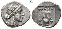Greek Lycia. Lycia League. Phaselis 167-100 BC. Drachm AR 16 mm., 3,34 g. Laureate head of Apollo right; bow and quiver over shoulder / ΦΑΣΗΛΗ, Kithara; thunderbolt to left; torch to right; all within