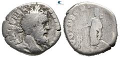 Roman Imperial Pertinax AD 193-193. Rome Denarius AR 17 mm., 2,69 g. [IMP C]AES P HELV P[ERTIN AVG], laureate head right / VOT DECEN [TR P COS II], Pertinax standing left, sacrificing with patera over