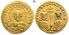 Byzantine Basil II Bulgaroktonos AD 976-1025. Struck AD 977. Constantinople Histamenon Nomisma AV 22 mm., 4,41 g. + IhS XIS RЄX RЄGNANTIҺm, bust of Christ facing, wearing nimbus cross ornamented with 