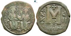 Byzantine Justin II and Sophia AD 565-578. Byzantine Follis Æ 31 mm., 15,21 g. very fine