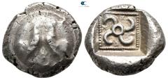 Greek Dynasts of Lycia. Uncertain mint. Teththiveibi 450-420 BC. Stater AR 18 mm., 8,58 g. Two cocks standing facing each other, flower (?) between / Tetraskeles, legend around; all within incuse squa