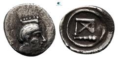 Greek Cyprus. Salamis. Pnytagoras? 351-332 BC. Hemiobol AR 8 mm., 0,30 g. Turreted female head right / Monogram within linear circle. very fine Not in the standart references; cf. Savoca Coins Auction