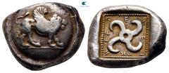 Greek Dynasts of Lycia. Kandyba. Teththiveibi circa 450-420 BC. Stater AR 20 mm, 8,43 g Winged lion walking to right on ground line, all on round shield / Τ↑ΧΧΕϜ↑ΕΒΕ, tetraskeles in a beaded border, a