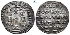 Byzantine Basil II Bulgaroktonos, with Constantine VIII AD 976-1025. Constantinople Miliaresion AR 23 mm, 2,02 g ЄҺ [...] ҺICAT' baSILЄI C CωҺST', cross crosslet with central X and pellet-in-crescent 