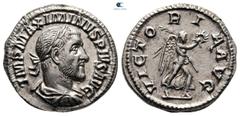 Roman Imperial Maximinus I Thrax AD 235-238. Rome Denarius AR 18 mm, 3,25 g IMP MAXIMINVS PIVS AVG, laureate, draped and cuirassed bust of Maximinus to right / VICTORIA AVG, Victory advancing right, h