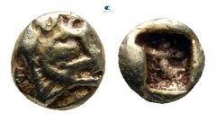 Greek Kings of Lydia. Sardeis. Time of Alyattes to Kroisos 620-539 BC. 1/48 Stater EL 4 mm, 0,30 g Boar’s head right / Incuse square punch. very fine Cf. Weidauer Group XIII, 55 (trite); cf. Spier 6 =
