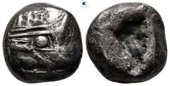 Greek Lycia. Phaselis circa 530-480 BC. Stater AR 17 mm, 10,01 g Prow of galley in the form of boar's head right / Incuse punch. nearly very fine SNG Aulock 4390. From the Tareq Hani collection
