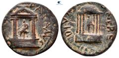 Roman Provincial Judaea. Caesarea Panias. Diva Poppaea and Diva Claudia AD 63-65. Struck AD 65-68 Bronze Æ 18 mm, 3,10 g DIVA POPPAEA AVG, distyle temple set upon high podium, containing statue of Div