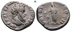 Roman Imperial Pertinax AD 193-193. Rome Denarius AR 18 mm, 3,10 g IMP CAES P HE[LV PER]TIN AVG, laureate head right / VOT DE[CEN TR P] COS II, Pertinax standing left, sacrificing with patera over tri