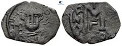 Byzantine Time of the Rashidun circa AD 645-647. Pseudo-Byzantine types. Imitating a follis of Constans II. Uncertain mint Fals (Follis) Æ 25 mm, 3,79 g very fine From the Tareq Hani collection