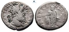 Roman Imperial Pertinax AD 193-193. Rome Denarius AR 18 mm, 2,83 g IMP CAES P HEL[V PERT]IN AVG, laureate head right / VOT DECEN TR P [COS II], Pertinax standing left, sacrificing with patera over tri