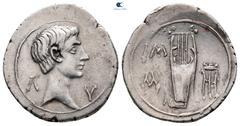 Roman Provincial Lycia. Koinon of Lycia . Augustus 27 BC-AD 14. Drachm AR 20 mm, 3,54 g Λ-Υ, bare head right / M/ A, lyre; tripod in right field. very fine RPC I 3308.
