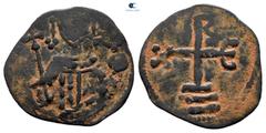 Middle age Richard I 'the Lionheart', King of England AD 1189-1199. Cyprus. Uncertain mint Tetarteron Æ 17 mm, 0,86 g Crowned facing bust, holding cross-tipped scepter in his right hand, and globus cr