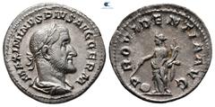 Roman Imperial Maximinus I Thrax AD 235-238. Rome Denarius AR 20 mm, 2,62 g MAXIMINVS PIVS AVG GERM, laureate, draped and cuirassed bust of Maximinus to right / PROVIDENTIA AVG, Providentia standing l