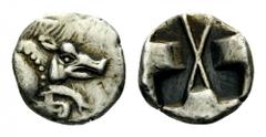 LYCIA. Uncertain Dynast, c. 520-470/460 BC. 1/6 Stater (Silver, 12mm, 1.39 g). Forepart of boar right. Rev. Incuse square divided by large X, indentations on three sides. As Roma 16, 161. Cf. SNG von 