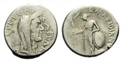 Julius Caesar, Denarius (Silver, 17mm, 3.48 g 2), Rome, 44 BC. CAESAR DICT IN PERPETVO Head of Julius Caesar to right wearing wreath and veil. Rev. C MARIDIANVS Venus standing left, holding Victory in