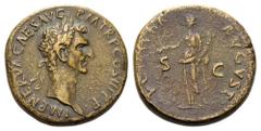 Nerva, 96-98. Sestertius (Orichalcum, 32mm, 26.95 g 7), Rome, c. 97. IMP NERVA CAES AVG P M TR P COS III P P Laureate head of Nerva to right. Rev. FORTVNA AVGVSTI / S - C Fortuna standing left, holdin