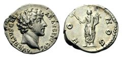Marcus Aurelius, as Caesar,139-161. Denarius (Silver, 18mm, 3.45 g 7), Rome, 140-144. AVRELIVS CAESAR AVG PII F COS Bare head of Marcus Aurelius to right. Rev. HONOS Honos standing left, holding branc