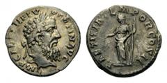 Pertinax, 193. Denarius (Silver, 17mm, 3.30 g 12), Rome. IMP CAES P HELV PERTIN AVG Laureate and bearded head of Pertinax to right. Rev. LAETITIA TEMPOR COS II Laetitia, draped and diademed, standing 