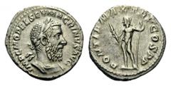 Macrinus, 217-218. Denarius (Silver, 19mm, 2.92 g 7), Rome, March-June 218. IMP C M OPEL SEV MACRINVS AVG Laureate and cuirassed bust of Macrinus to right. Rev. PONTIF MAX TR P COS P P Jupiter standin