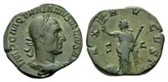 Trajan Decius, 249-251. Sestertius (Bronze, 28mm, 16.67 g 1), Rome. IMP C M Q TRAIANVS DECIVS AVG Laureate and cuirassed bust of Trajan Decius to right. Rev. PAX AVGVSTI / S C Pax standing left, holdi