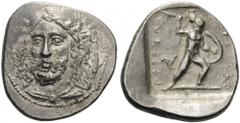 DYNASTS of LYCIA. Perikles, circa 380-360 BC. Stater (Silver, 25mm, 9.76 g 6), Antipellos. Bearded head of Perikles facing, turned slightly to left and with his hair in dramatic disarray; to right, do