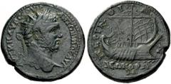 THRACE, Perinthus. Caracalla, 198-217. Pentassarion (Bronze, 34mm, 28.50 g 1), 214. AVT K M AVP CEOΥHΡ ANTΩNINOC AVT Radiate head of Caracalla to right. Rev. ΠEΡINΘIΩN / NEΩKOΡΩ/N galley under sail to