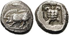 DYNASTS of LYCIA. Uncertain dynast, c. 490/80-440/30 BC. Staer (Silver, 17mm, 9.07 g 3). Boar with lowered head moving to left. Rev. Tortoise; around, dotted border all within incuse square. SNG von A