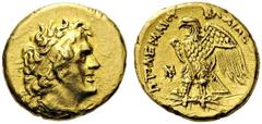PTOLEMAIC KINGS of EGYPT. Ptolemy I Soter, 305-282 BC. Triobol (Gold, 11mm, 1.79 g 12), Alexandreia. Bust of Ptolemy I to right, wearing diadem and aegis around his neck. Rev. ΒΑΣΙΛΕΩΣ ΠΟΛΕΜΑΙΟΥ Eagle
