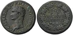 Gaius (Caligula), 37-41. Sestertius (Orichalcum, 34mm, 29.95 g 6), Rome, 37-38. C CAESAR AVG GERMANICVS PON M TR POT Laureate head of Caligula to left. Rev. S.PQ.R. / P.P / OB.CIVES / SERVATOS all wit