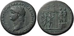 Nero, 54-68. Sestertius (Orichalcum, 35mm, 28.23 g 6), Rome, c. 62-68. NERO CLAVD CAESAR AVG GERM P M TR P IMP P P Laureate head of Nero to left. Rev. ADLOCVT COH (without S - C) Nero, togate and bare
