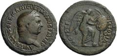 Vitellius, 69. Sestertius (Orichalcum, 36mm, 24.45 g 6), Rome. A VITELLIVS GERMANICVS IMP AVG P M TR P Laureate head of Vitellius to right. Rev. AVGVSTI VICTORIA / S - C Victory standing right, her le