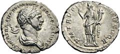 Trajan, 98-117. Denarius (Silver, 19mm, 2.93 g 6), Rome, 114-117. IMP CAES NER TRAIAN OPTIM AVG GER DAC PARTHICO Laureate and draped bust of Trajan to right, seen from behind. Rev. P M TR P COS VI P P