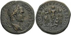 Caracalla, 198-217. Sestertius (Orichalcum, 32mm, 27.99 g 12), Rome, 211. M AVREL ANTONINVS PIVS AVG Laureate head of Caracalla to right, with slight drapery on left shoulder. Rev. VICT BRIT TR P XIII