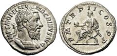 Macrinus, 217-218. Denarius (Silver, 19mm, 3.02 g 6), Rome. IMP C M OPEL SEV MACRINVS AVG Laureate and cuirassed bust of Macrinus to right. Rev. P M TR P II COS P P Macrinus seated left on curule chai