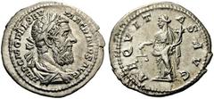 Macrinus, 217-218. Denarius (Silver, 20mm, 2.51 g 6), Rome. IMP C M OPEL SEV MACRINVS AVG Laureate and draped bust of Macrinus to right. Rev. AEQVITAS AVG Aequitas standing left, holding scales with h