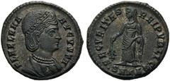 Helena, Augusta, 324-328/30. Follis (Bronze, 18mm, 3.02 g 12), Cyzicus, 324-325. HELENA AVGVSTA Draped bust of Helena to right, wearing pearl diadem. Rev. SECVRITAS REI PVBLICE / SMKΔ Securitas standi