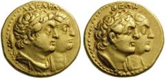 PTOLEMAIC KINGS of EGYPT. Ptolemy II Philadelphos, with Arsinöe II, Ptolemy I, and Berenike I, 285-246 BC. Tetradrachm (Gold, 19mm, 13.87 g 11), Alexandria. ΑΔΕΛΦΩΝ Jugate busts of Ptolemy II, diademe